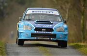 3 February 2013; Donagh Kelly and Kevin Flanagan, in their Subaru Impreza WRC S11, in action during the SS3 Ballyfa. Safety Direct Galway International Rally, Kilconnell, Co. Galway. Picture credit: Barry Cregg / SPORTSFILE