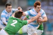 3 February 2013; Steve Lawton, Blackrock College, is tackled by Patrick Finlay, Gonzaga College SJ. Powerade Leinster Schools Senior Cup, 1st Round, Blackrock College v Gonzaga College SJ. Donnybrook Stadium, Donnybrook, Co. Dublin. Picture credit: Stephen McCarthy / SPORTSFILE