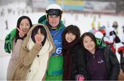 3 February 2013; Team Ireland’s Stuart Brierton, from Bray, Co. Wicklow, with Yooiyi Park, Shannon Soyeon Kim, Dahye Song, Juhee Kim, all students of the Soeul Womens University, where Ireland stayed for Host Town before the Games. Stuart won a gold medal in the novice giant slalom. 2013 Special Olympics World Winter Games, Alpine skiing, Yongpyong Resort, PyeongChang, South Korea. Picture credit: Ray McManus / SPORTSFILE
