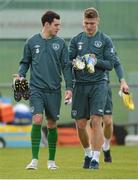 3 February 2013; Republic of Ireland's Greg Cunningham, left, and Jeff Hendrick during squad training ahead of their international friendly against Poland on Wednesday. Republic of Ireland Squad Training, Gannon Park, Malahide, Co. Dublin. Picture credit: David Maher / SPORTSFILE