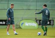 3 February 2013; Republic of Ireland's Jeff Hendrick, left, and Greg Cunningham in action during squad training ahead of their international friendly against Poland on Wednesday. Republic of Ireland Squad Training, Gannon Park, Malahide, Co. Dublin. Picture credit: David Maher / SPORTSFILE