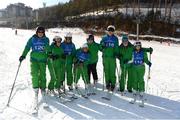 4 February 2013; Team Ireland Alpine athletes Gary Burton, Ryan Hill, Katherine Daly, Lucy Best, and Stuart Brierton with Special Olympics Alpine Skiing Head Coach Elaine Byrne and fellow coaches Jill Sloan and Len Gallagher. 2013 Special Olympics World Winter Games, Alpine skiing, Yongpyong Resort, PyeongChang, South Korea. Picture credit: Ray McManus / SPORTSFILE