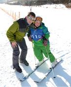 4 February 2013; Team Ireland’s Lucy Best, from, Lisburn, Co. Antrim, with Matt English, CEO Special Olympics Ireland, relax at the venue. 2013 Special Olympics World Winter Games, Alpine skiing, Yongpyong Resort, PyeongChang, South Korea. Picture credit: Ray McManus / SPORTSFILE