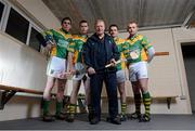 4 February 2013; At the AIB GAA Hurling Senior Club Championship Semi Final press conference is Kilcormac-Killoughey, manager Danny Owens, centre, with players, from left, Conor Mahon, Daniel Currams, Ciaran Slevin, captain, and Ger Healion. Kilcormac-Killoughey will take on Thurles Sarsfields in the AIB GAA Hurling Senior Championship Semi Final on Saturday 9th February in Portlaoise. Kilcormac-Killoughey, Co. Offaly. Picture credit: Brian Lawless / SPORTSFILE
