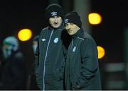 1 February 2013; Trevor Croly, right, Shamrock Rovers manager, with Colin Hawkins, Shamrock Rovers assistant manager. Pre-Season Friendly, Wexford Youths v Shamrock Rovers, the Sportsgrounds, Carlow IT, Carlow. Picture credit: Matt Browne / SPORTSFILE