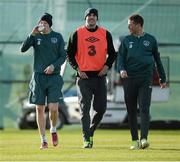 5 February 2013; Republic of Ireland's players, from left to right, James McClean, John O'Shea and James McCarthy during squad training ahead of their international friendly against Poland on Wednesday. Republic of Ireland Squad Training, Gannon Park, Malahide, Co. Dublin. Picture credit: David Maher / SPORTSFILE