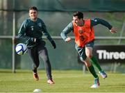 5 February 2013; Republic of Ireland's Greg Cunningham, right, and Robbie Brady in action during squad training ahead of their international friendly against Poland on Wednesday. Republic of Ireland Squad Training, Gannon Park, Malahide, Co. Dublin. Picture credit: David Maher / SPORTSFILE