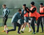 5 February 2013; Republic of Ireland's Robbie Brady, left, and Shane Long in action during squad training ahead of their international friendly against Poland on Wednesday. Republic of Ireland Squad Training, Gannon Park, Malahide, Co. Dublin. Picture credit: David Maher / SPORTSFILE
