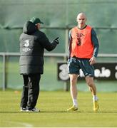 5 February 2013; Republic of Ireland's Conor Sammon and manager Giovanni Trapattoni  during squad training ahead of their international friendly against Poland on Wednesday. Republic of Ireland Squad Training, Gannon Park, Malahide, Co. Dublin. Picture credit: David Maher / SPORTSFILE