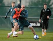 5 February 2013; Republic of Ireland's Richard Keogh and Conor Sammon in action during squad training ahead of their international friendly against Poland on Wednesday. Republic of Ireland Squad Training, Gannon Park, Malahide, Co. Dublin. Picture credit: David Maher / SPORTSFILE