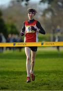 6 February 2013; Síobhra O'Flaherty, St. Leo's. Carlow, crosses the finish line to win the junior girls race at the 2013 AVIVA Leinster Schools cross country championships. Santry Demesne, Santry, Co. Dublin. Picture credit: Barry Cregg / SPORTSFILE