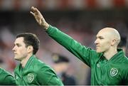 6 February 2013; Republic of Ireland's Conor Sammon, right, and Greg Cunningham before the game. International Friendly, Republic of Ireland v Poland, Aviva Stadium, Lansdowne Road, Dublin. Picture credit: David Maher / SPORTSFILE