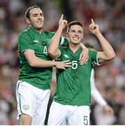 6 February 2013; Republic of Ireland's Ciaran Clark, right, celebrates after scoring his side's first goal with team-mate John O'Shea. International Friendly, Republic of Ireland v Poland, Aviva Stadium, Lansdowne Road, Dublin. Picture credit: David Maher / SPORTSFILE