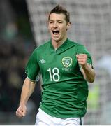 6 February 2013; Republic of Ireland's Wes Hoolahan celebrates after scoring his side's second goal. International Friendly, Republic of Ireland v Poland, Aviva Stadium, Lansdowne Road, Dublin. Picture credit: Brian Lawless / SPORTSFILE