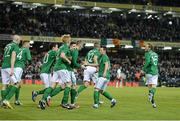 6 February 2013; Republic of Ireland's Wes Hoolahan, second from right, celebrates with team-mates, including James McClean, after scoring his side's second goal. International Friendly, Republic of Ireland v Poland, Aviva Stadium, Lansdowne Road, Dublin. Picture credit: Brian Lawless / SPORTSFILE