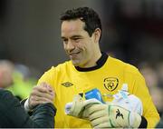6 February 2013; Republic of Ireland goalkeeper David Forde celebrates at the end of the game. International Friendly, Republic of Ireland v Poland, Aviva Stadium, Lansdowne Road, Dublin. Picture credit: David Maher / SPORTSFILE