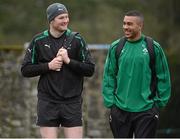 8 February 2013; Ireland's Donnacha Ryan and Simon Zebo during squad training ahead of their RBS Six Nations Rugby Championship match against England on Sunday. Ireland Rugby Squad Training, Carton House, Maynooth, Co. Kildare. Picture credit: Matt Browne / SPORTSFILE