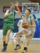25 January 2013; Sean Quinn, St Malachy’s Belfast, in action against Shane Maughan, Ard Scoil Rathangan. All-Ireland Schools Cup U16A Boys Final, St Malachy’s Belfast, Antrim v Ard Scoil Rathangan, Kildare, National Basketball Arena, Tallaght, Dublin. Picture credit: Barry Cregg / SPORTSFILE