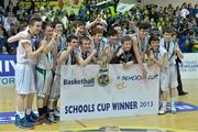 25 January 2013; St Malachy’s Belfast players celebrate victory after the game. All-Ireland Schools Cup U16A Boys Final, St Malachy’s Belfast, Antrim v Ard Scoil Rathangan, Kildare, National Basketball Arena, Tallaght, Dublin. Picture credit: Barry Cregg / SPORTSFILE