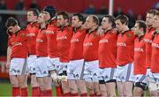 9 February 2013; Munster players stand together before the game for a minute's silence in memory of Niall O'Driscoll, former President of Munster Branch. Celtic League 2012/13, Round 14, Munster v Edinburgh, Musgrave Park, Cork. Picture credit: Diarmuid Greene / SPORTSFILE