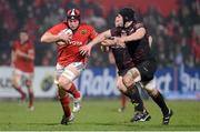 9 February 2013; Tommy O'Donnell, Munster, is tackled by Hamish Watson, Edinburgh. Celtic League 2012/13, Round 14, Munster v Edinburgh, Musgrave Park, Cork. Picture credit: Diarmuid Greene / SPORTSFILE