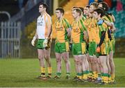 9 February 2013; The Donegal team stand for a minutes silence. Allianz Football League, Division 1, Donegal v Down, Páirc MacCumhaill, Ballybofey, Donegal. Picture credit: Oliver McVeigh / SPORTSFILE