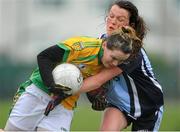 10 February 2013; Geraldine McLaughlin, Donegal, in action against Leah Caffrey, Dublin. TESCO HomeGrown Ladies National Football League, Division 1, Round 2, Chanel College, Coolock, Dublin. Picture credit: Pat Murphy / SPORTSFILE