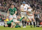 10 February 2013; Brian O'Driscoll, Ireland, is tackled by Ben Youngs, right, and James Haskell, England. RBS Six Nations Rugby Championship, Ireland v England, Aviva Stadium, Lansdowne Road, Dublin. Picture credit: David Maher / SPORTSFILE