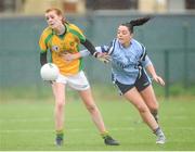 10 February 2013; Deirdre Foley, Donegal, in action against Sinead Goldrick, Dublin. TESCO HomeGrown Ladies National Football League, Division 1, Round 2, Chanel College, Coolock, Dublin. Picture credit: Pat Murphy / SPORTSFILE