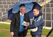 10 February 2013; RTE analyst Pat Spillane in conversation with member of the Dublin backroom team Bernard Dunne before the game. Allianz Football League, Division 1, Kerry v Dublin, Fitzgerald Stadium, Killarney, Co. Kerry. Picture credit: Diarmuid Greene / SPORTSFILE