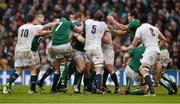 10 February 2013; Tempers flare between both side's during the game. RBS Six Nations Rugby Championship, Ireland v England, Aviva Stadium, Lansdowne Road, Dublin. Picture credit: Stephen McCarthy / SPORTSFILE