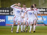 11 February 2013; Kevin Braniff, left, Portadown, celebrates after scoring his side's second goal. Setanta Sports Cup, Preliminary Round, First Leg, Drogheda United v Portadown, Hunky Dory Park, Drogheda, Co. Louth. Photo by Sportsfile