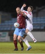 11 February 2013; Alan Byrne, Drogheda United, in action against Kevin Braniff, Portadown. Setanta Sports Cup, Preliminary Round, First Leg, Drogheda United v Portadown, Hunky Dory Park, Drogheda, Co. Louth. Photo by Sportsfile