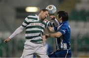 11 February 2013; Pat Sullivan, Shamrock Rovers, in action against Howard Beverland, Coleraine. Setanta Sports Cup, Preliminary Round, First Leg, Shamrock Rovers v Coleraine, Tallaght Stadium, Tallaght, Co. Dublin. Picture credit: David Maher / SPORTSFILE