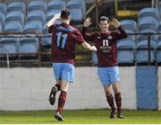 11 February 2013; Gavin Brennan, left, Drogheda United, celebrates after scoring his side's third goal with team-mate Ryan Brennan. Setanta Sports Cup, Preliminary Round, First Leg, Drogheda United v Portadown, Hunky Dory Park, Drogheda, Co. Louth. Photo by Sportsfile