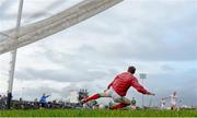 10 February 2013; Stephen O'Neill, Tyrone, scores a late penalty past Mayo goalkeeper David Clarke. Allianz Football League, Division 1, Mayo v Tyrone, Elverys MacHale Park, Castlebar, Co. Mayo. Picture credit: Brian Lawless / SPORTSFILE