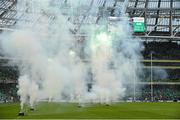 10 February 2013; General view of the fireworks before the start of the game. RBS Six Nations Rugby Championship, Ireland v England, Aviva Stadium, Lansdowne Road, Dublin. Picture credit: David Maher / SPORTSFILE