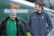 14 February 2013; Ireland's Donnacha Ryan arrives with team doctor Dr. Eanna Falvey for squad training ahead of their side's RBS Six Nations Rugby Championship match against Scotland on Sunday 24th February. Ireland Rugby Press Conference, Carton House, Maynooth, Co. Kildare. Picture credit: Brendan Moran / SPORTSFILE