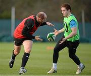 14 February 2013; Ireland's Rory Best, left, and Paddy Jackson in action during squad training ahead of their side's RBS Six Nations Rugby Championship match against Scotland on Sunday 24th February. Ireland Rugby Press Conference, Carton House, Maynooth, Co. Kildare. Picture credit: Brendan Moran / SPORTSFILE
