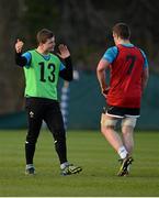 14 February 2013; Ireland's Brian O'Driscoll in conversation with Sean O'Brien during squad training ahead of their side's RBS Six Nations Rugby Championship match against Scotland on Sunday 24th February. Ireland Rugby Press Conference, Carton House, Maynooth, Co. Kildare. Picture credit: Brendan Moran / SPORTSFILE