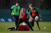 14 February 2013; Ireland's Dave Kilcoyne, with Conor Murray, Jamie Heaslip and Devin Toner, in action during squad training ahead of their side's RBS Six Nations Rugby Championship match against Scotland on Sunday 24th February. Ireland Rugby Press Conference, Carton House, Maynooth, Co. Kildare. Picture credit: Brendan Moran / SPORTSFILE