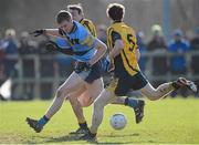 14 February 2013; Donal Kingston, UCD, in action against Jonathan Cooper and Conor Boyle, right, DCU. Irish Daily Mail Sigerson Cup, Quarter-Final, DCU v UCD, St. Clare's, DCU Sportsgrounds, Ballymun, Dublin. Picture credit: Brian Lawless / SPORTSFILE