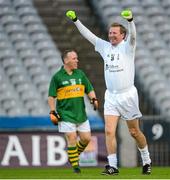 14 February 2013; Pictured is captain Ronnie Whelan, lining out for Kildare, celebrating after scoring a point against Kerry at the Alan Kerins GAA Challenge, supported by Liberty Insurance, which took place in Croke Park on Valentine's Day. For more information visit alankerinsprojects.org. Croke Park, Dublin. Picture credit: Matt Browne / SPORTSFILE