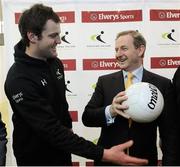 15 February 2013; An Taoiseach Enda Kenny T.D and Donegal footballer Michael Murphy in attendance at an announcement between Elverys Sports and Coaching Ireland. Elverys Sports, Dundrum Town Centre, Dublin. Picture credit: David Maher / SPORTSFILE