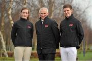 15 February 2013; HSI today announced that Gain horse Feeds will be official consultants to Team Ireland Equestrian teams. In addition Glanbia and Gain will be official sponsors to Team Ireland Equestrian underage showjumping and eventing teams. Pictured at the announcement are from left, Katie Nolan, Young rider Eventing Team Ireland Silver medalist, Henry Corbally, Vice Chairman of Glanbia PLC, and Max O'Reilly-Hyland, Junior rider Eventing Team Ireland Gold medalist. Gain Horse Feeds Announced as Official Feed Supplier of Team Ireland Equestrian, Horse Sport Ireland Offices, Osberstown, Naas, Co. Kildare. Picture credit: Barry Cregg / SPORTSFILE