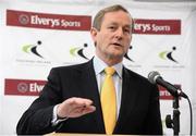 15 February 2013; An Taoiseach Enda Kenny T.D speaking at an announcement between Elverys Sports and Coaching Ireland. Elverys Sports, Dundrum Town Centre, Dublin. Picture credit: David Maher / SPORTSFILE
