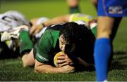 15 February 2013; Connacht's Willie Faloon goes over to score his side's try. Celtic League 2012/13, Round 15, Connacht v Ospreys, Sportsground, Galway. Picture credit: Tommy Grealy / SPORTSFILE