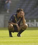 16 April 2003; Australia's Brent Stanton shows his dissapointment after defeat to Ireland. U-17 International Rules Series, 2nd Test, Ireland v Australia, Croke Park, Dublin. Picture credit; Pat Murphy / SPORTSFILE *EDI*