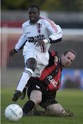 19 April 2003; Mark Rutherford, Bohemians, in action against Longford Town's Alan Kirby . eircom league, Premier Division, Longford Town v Bohemians, Flancare Park, Longford. Soccer. Picture credit; Dave Maher / SPORTSFILE