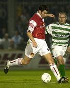 17 April 2003; Davy Byrne, St. Patrick's Athletic, in action against Shamrock Rovers' Alan Reynolds . eircom League Premier Division, St. Patrick's Athletic v Shamrock Rovers, Richmond Park, Dublin. Soccer. Picture credit; Damien Eagers / SPORTSFILE *EDI*